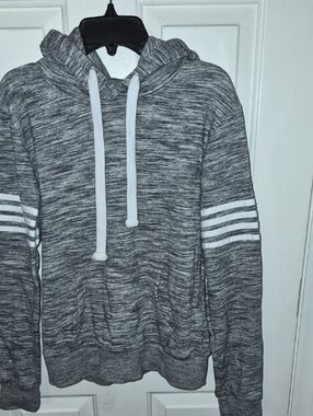 Reflex 'Love' Marled Hoodie with White Drawstrings and Sleeve Stripes